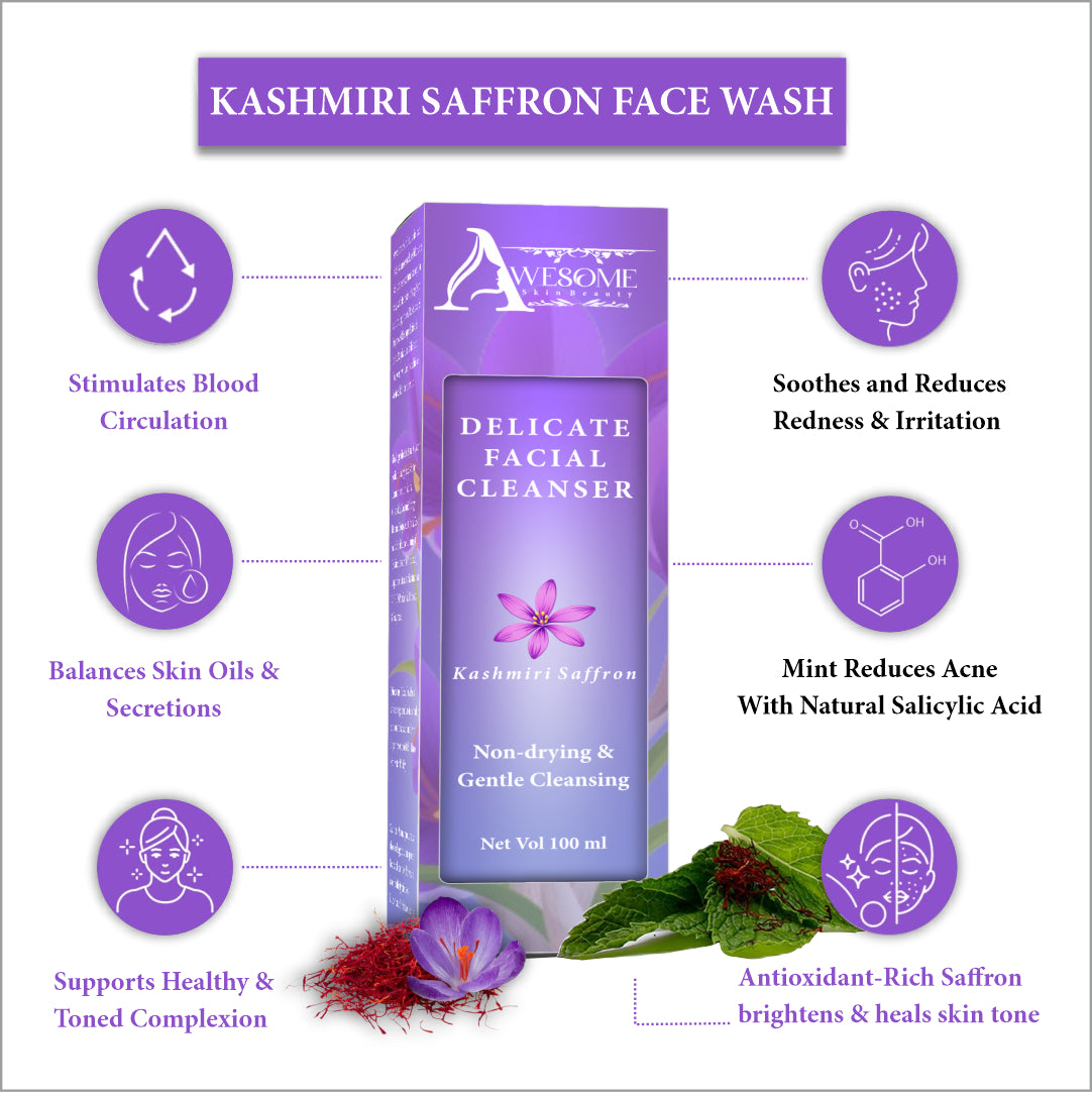 Elevate Your Skincare: The Gentle Purity of Saffron Delicate Facial Cleanser Reveal Fresh, Radiant Skin with Saffron Delicate Facial Cleanser!