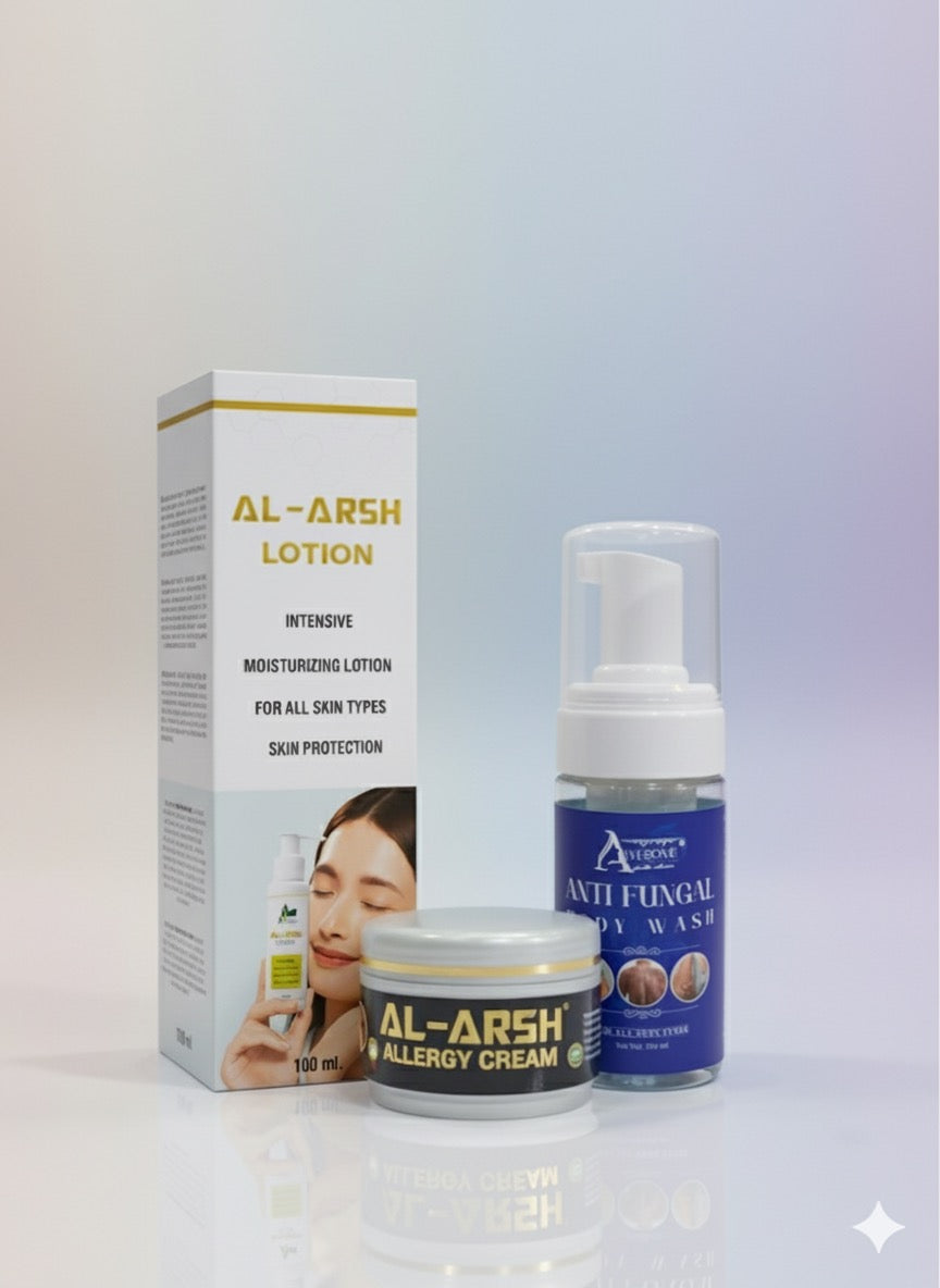 Al Arsh & ASB Complete Allergy Care Combo | Anti Allergy Cream + Anti Allergy Lotion + Anti Fungal Bodywash